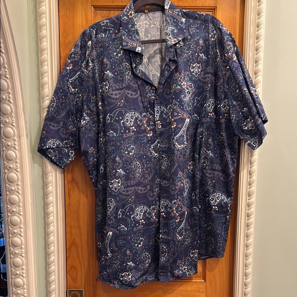 Stylish Men's Navy Paisley Button-Down Shirt by Bogosse!